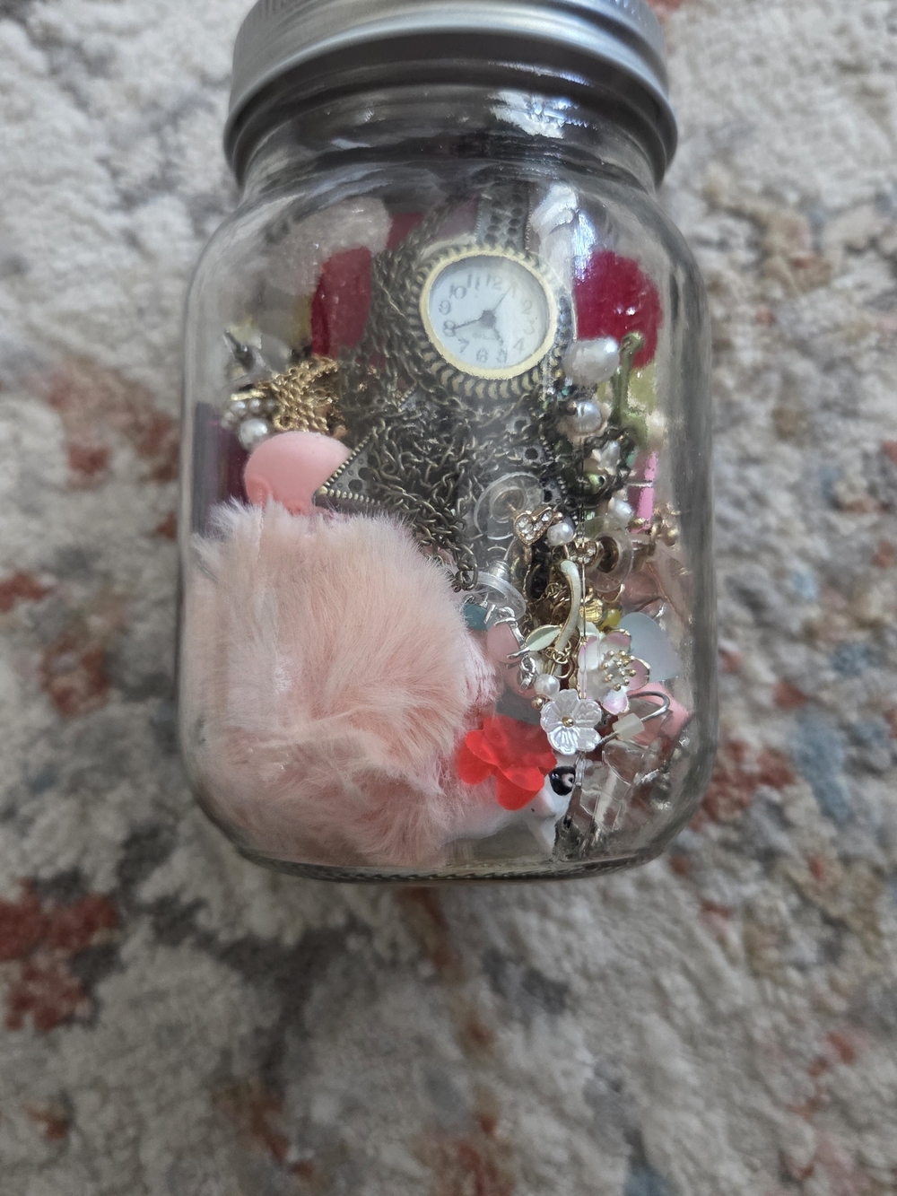 Cute And Pink Themed Jar with Mixed Jewelry